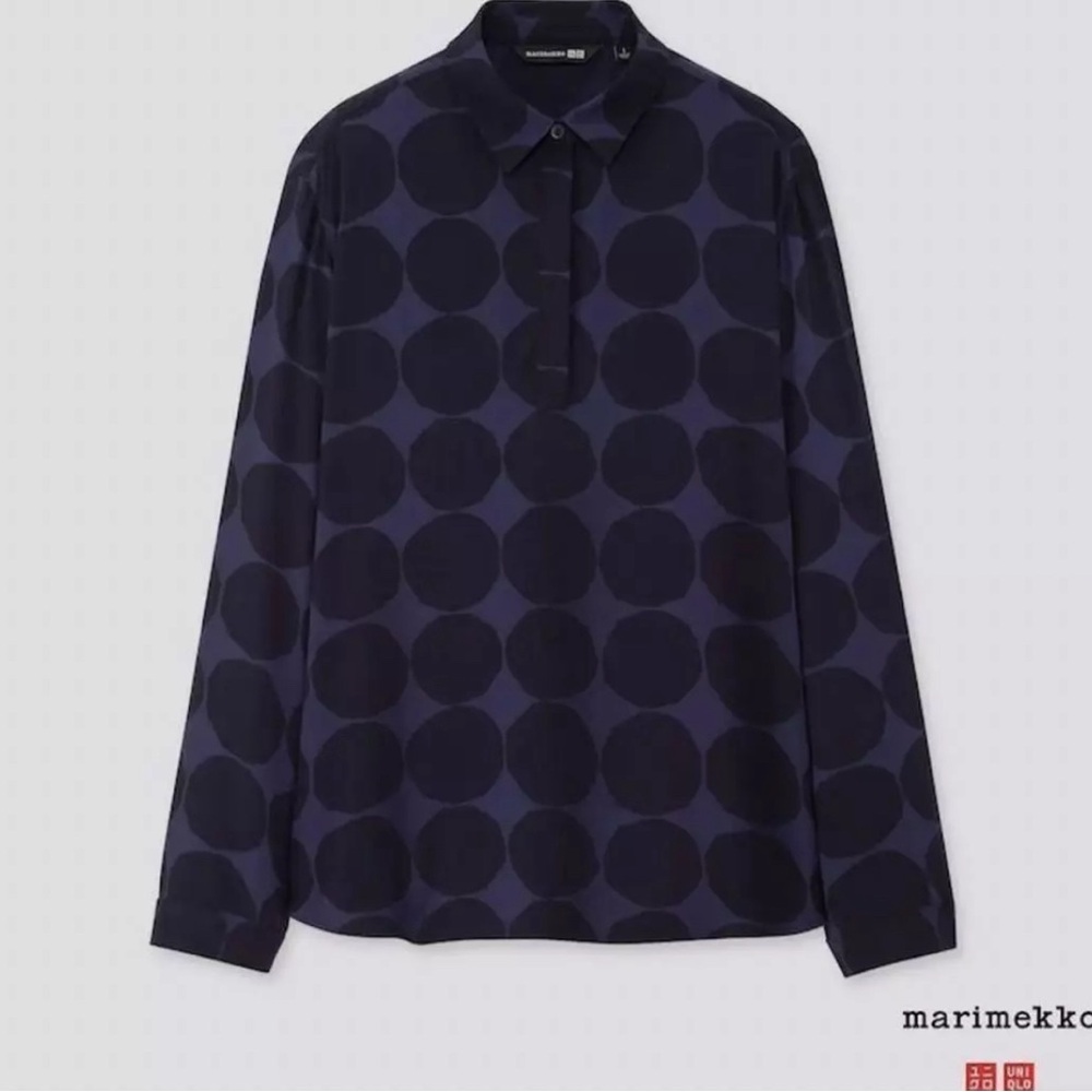 Uniqlo x Marimekko navy blue shirt top polka dot size xs